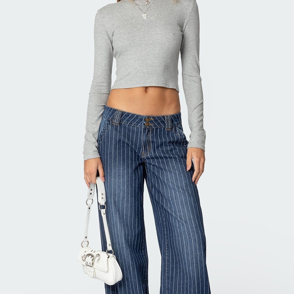 Edikted Blue Pinstripe Flare Jeans